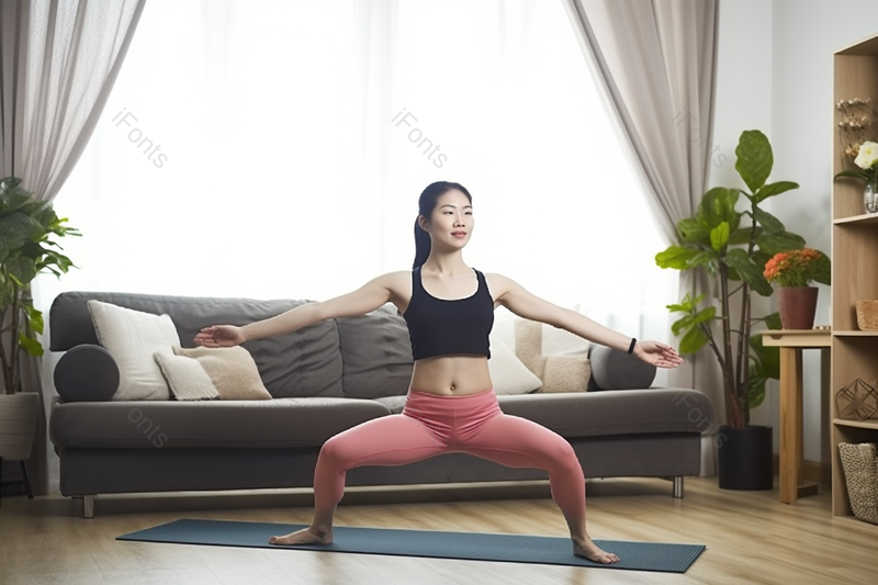 晴天女性室内瑜伽运动健身热身养生实拍摄影,高清,摄影图,摄影图片,图片大全,摄影图免费下载